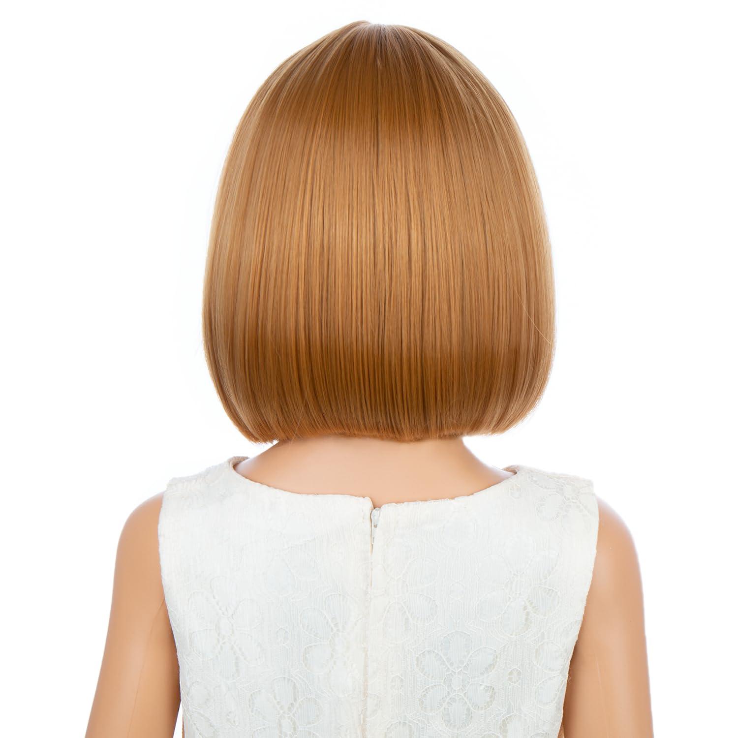 imageKids Brown Wig with Bangs Child Short Brown Bob Wig for Girls Cosplay Party Synthetic Rose Net Daily WearStrawberry Blonde