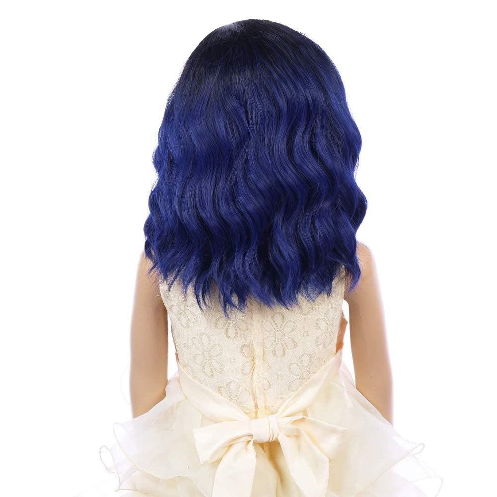 imageKids Flame Fire Wig Child Short Ombre Orange Wig for Girls Cosplay Halloween Party Costume Synthetic WigsBlack Ombre Blue