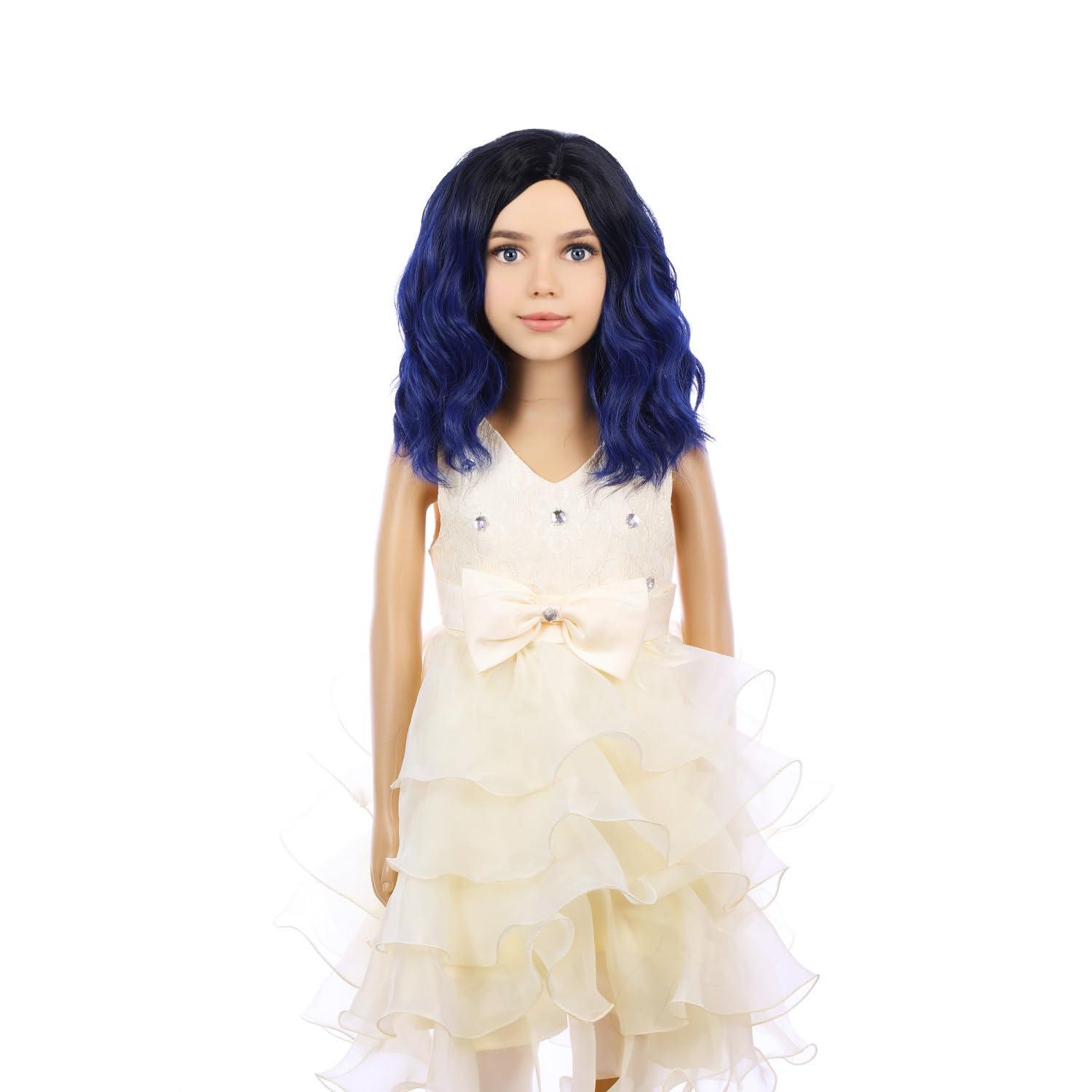 imageKids Flame Fire Wig Child Short Ombre Orange Wig for Girls Cosplay Halloween Party Costume Synthetic WigsBlack Ombre Blue