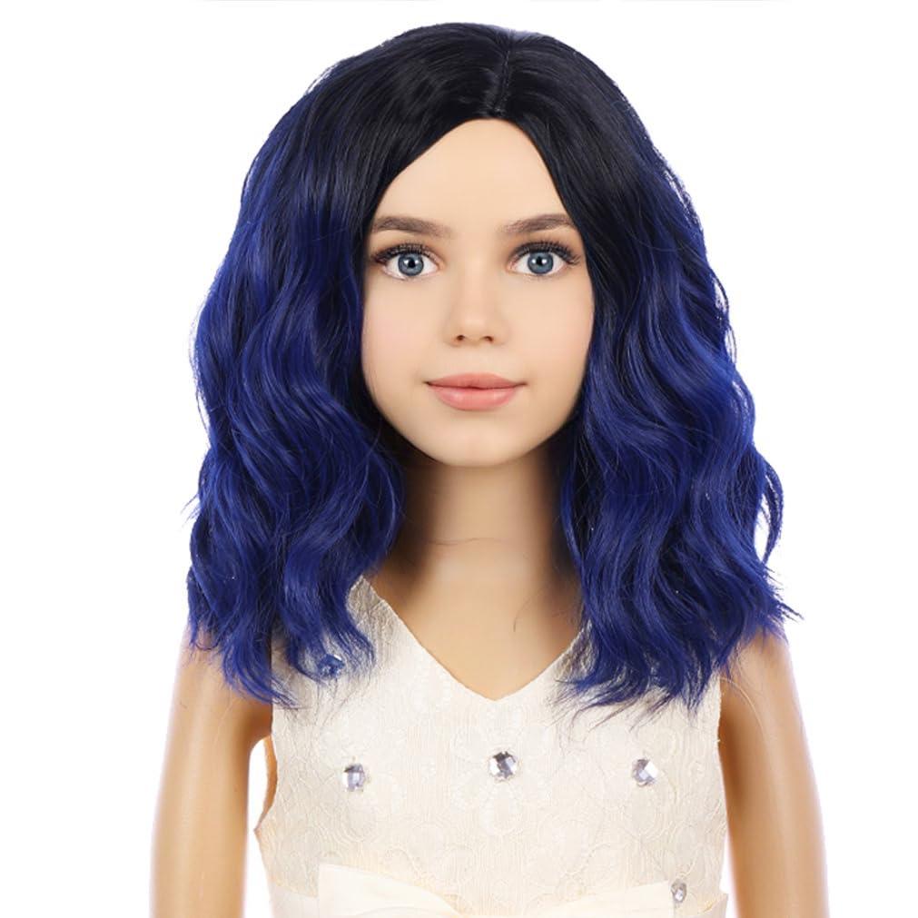 imageKids Flame Fire Wig Child Short Ombre Orange Wig for Girls Cosplay Halloween Party Costume Synthetic WigsBlack Ombre Blue