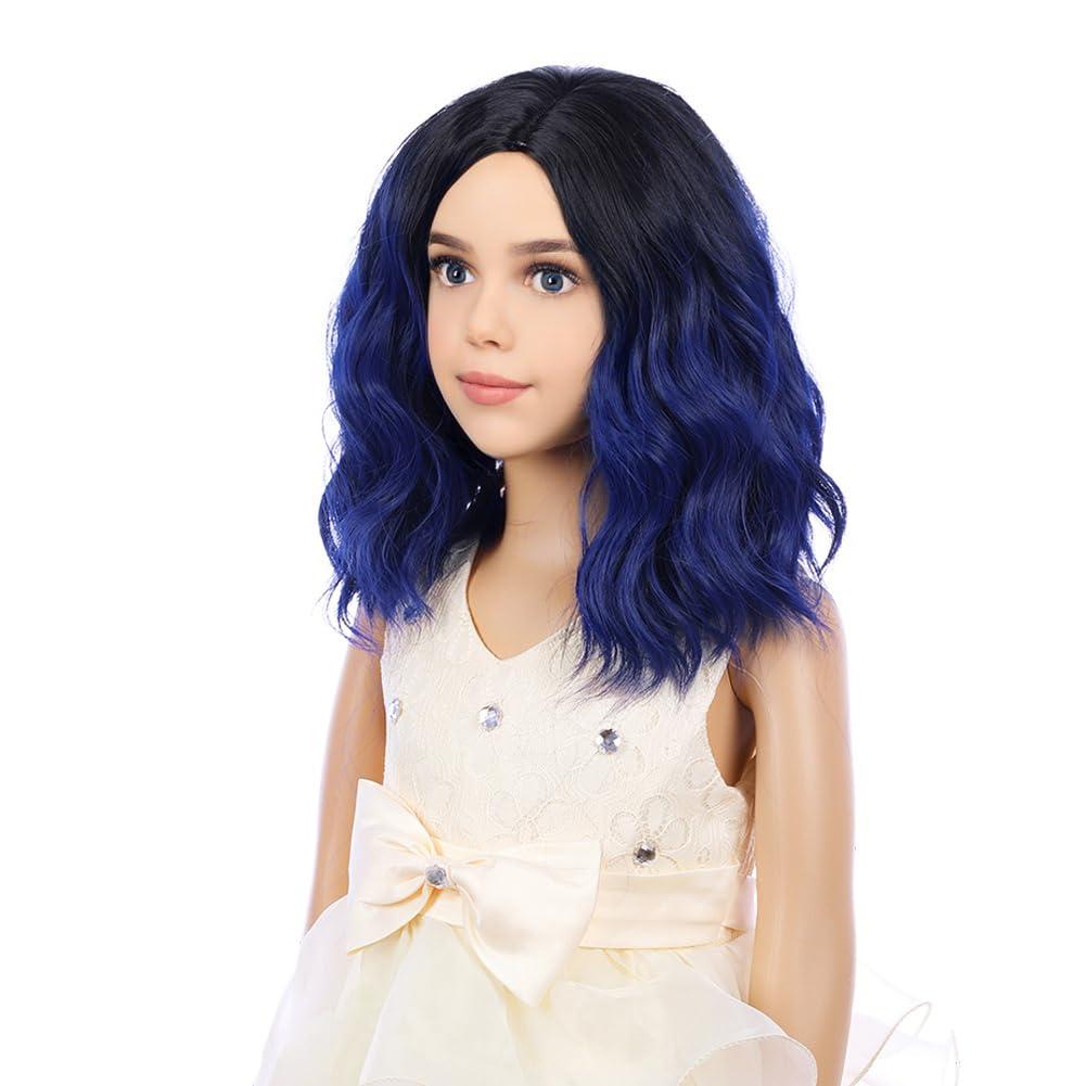 imageKids Flame Fire Wig Child Short Ombre Orange Wig for Girls Cosplay Halloween Party Costume Synthetic WigsBlack Ombre Blue