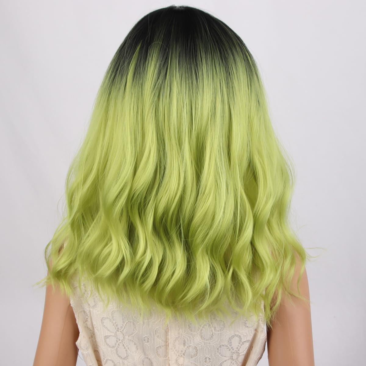 imageKids Flame Fire Wig Child Short Ombre Orange Wig for Girls Cosplay Halloween Party Costume Synthetic WigsBlack Ombre Green