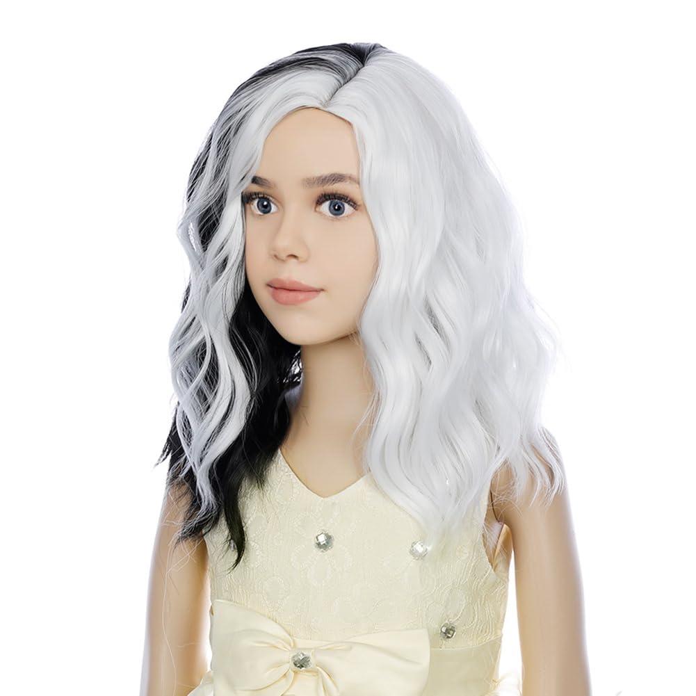 imageKids Flame Fire Wig Child Short Ombre Orange Wig for Girls Cosplay Halloween Party Costume Synthetic WigsBlack and White