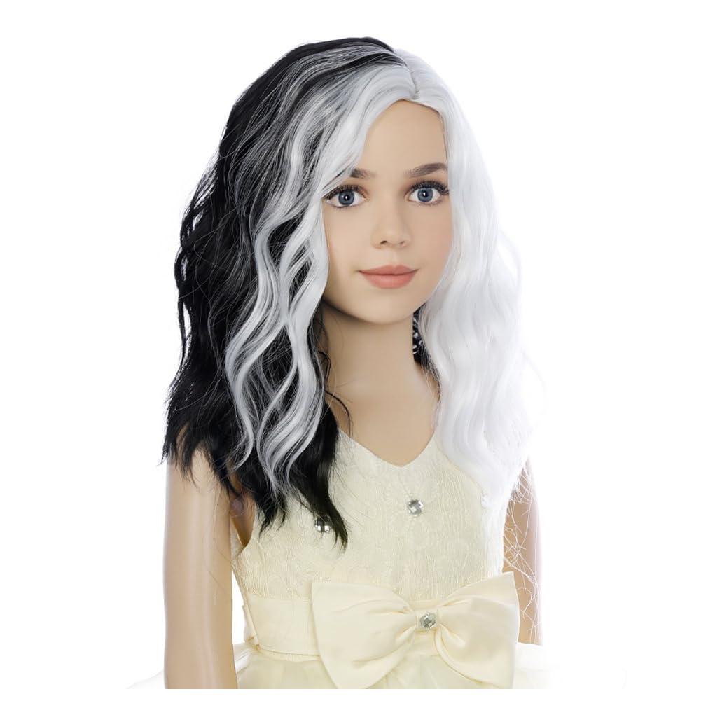 imageKids Flame Fire Wig Child Short Ombre Orange Wig for Girls Cosplay Halloween Party Costume Synthetic WigsBlack and White