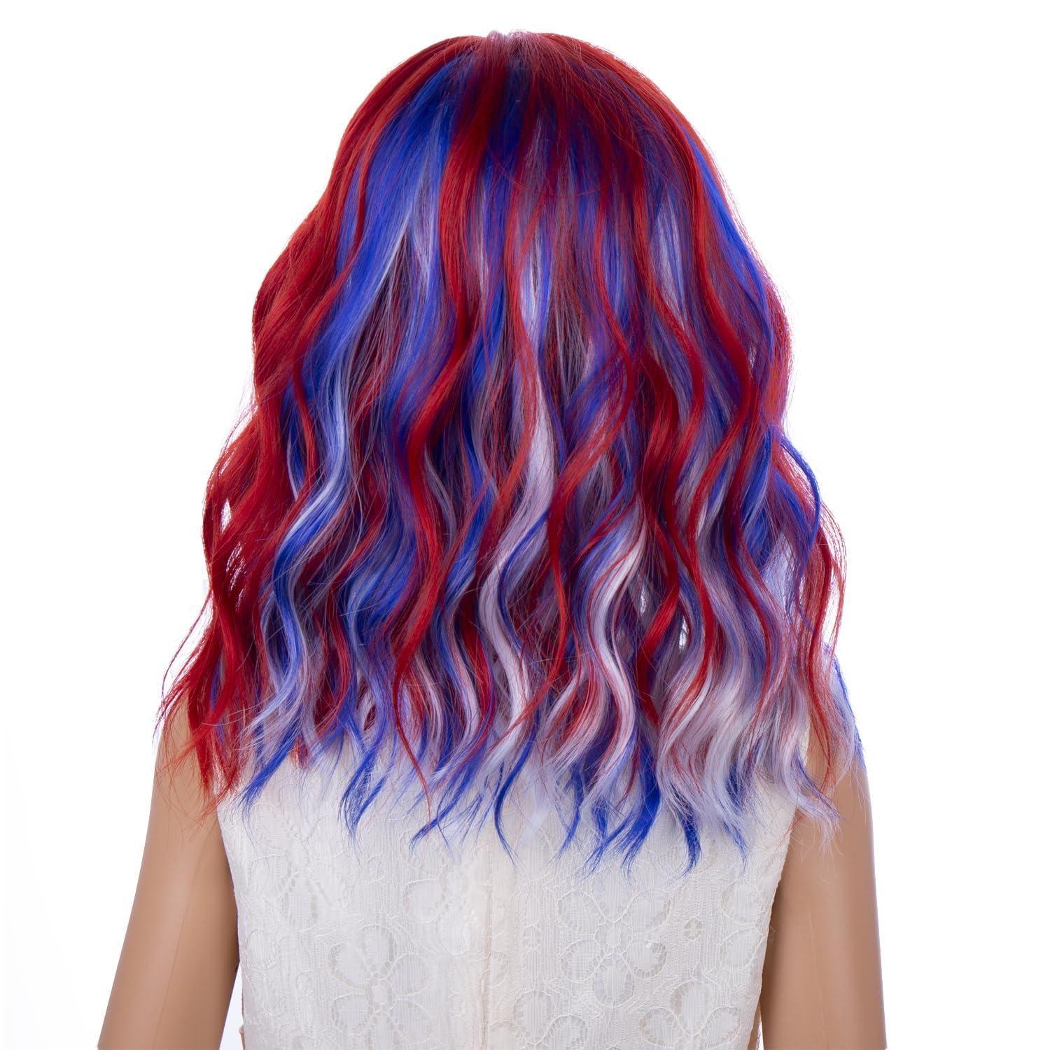 imageKids Flame Fire Wig Child Short Ombre Orange Wig for Girls Cosplay Halloween Party Costume Synthetic WigsBlue Red White