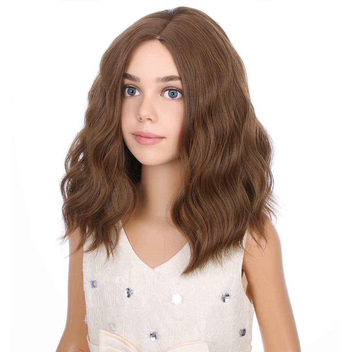 imageKids Flame Fire Wig Child Short Ombre Orange Wig for Girls Cosplay Halloween Party Costume Synthetic WigsChocolate Brown
