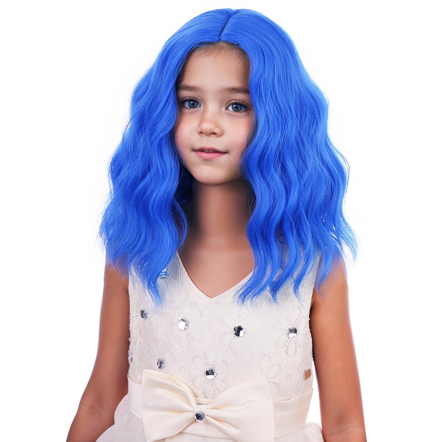 imageKids Flame Fire Wig Child Short Ombre Orange Wig for Girls Cosplay Halloween Party Costume Synthetic WigsDark Blue