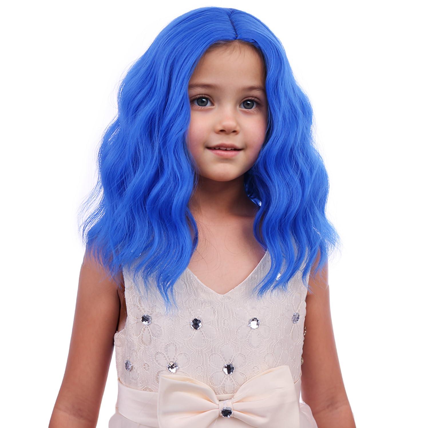 imageKids Flame Fire Wig Child Short Ombre Orange Wig for Girls Cosplay Halloween Party Costume Synthetic WigsDark Blue