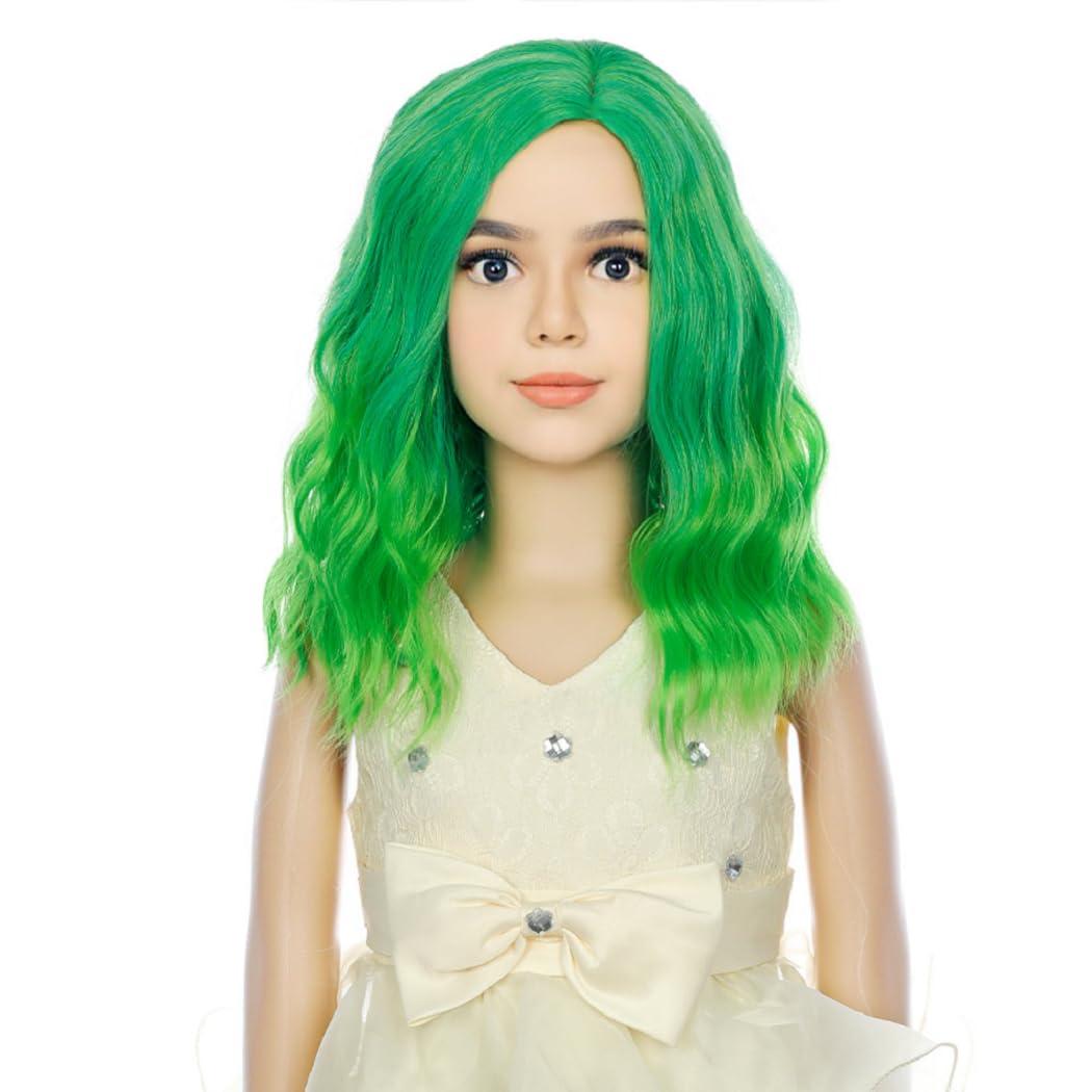 imageKids Flame Fire Wig Child Short Ombre Orange Wig for Girls Cosplay Halloween Party Costume Synthetic WigsOmbre Green