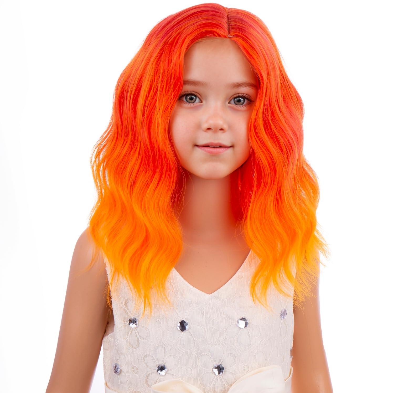 imageKids Flame Fire Wig Child Short Ombre Orange Wig for Girls Cosplay Halloween Party Costume Synthetic WigsOmbre Orange