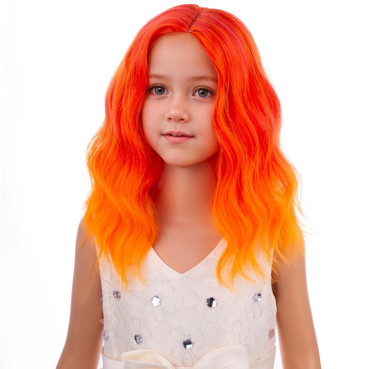 imageKids Flame Fire Wig Child Short Ombre Orange Wig for Girls Cosplay Halloween Party Costume Synthetic WigsOmbre Orange