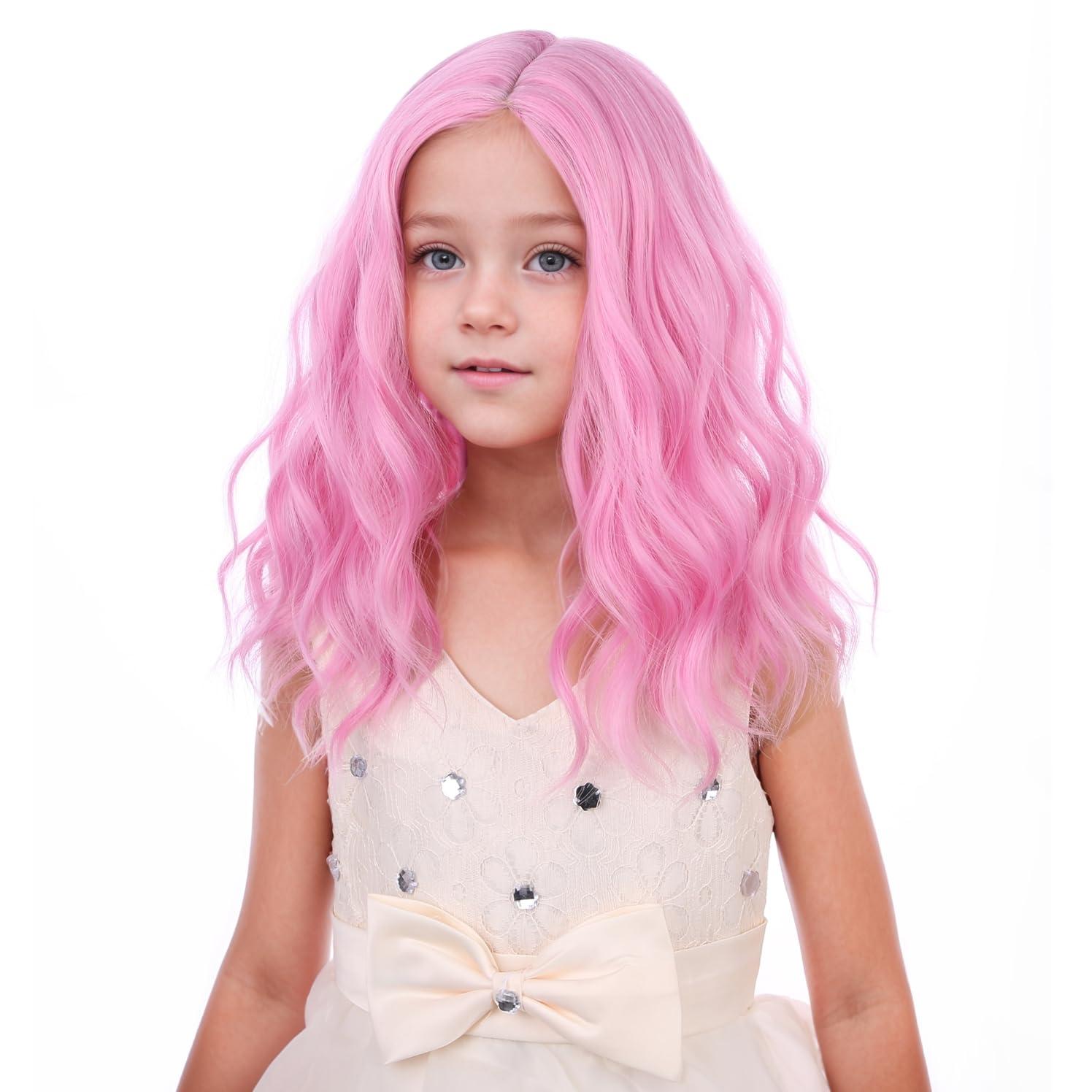 imageKids Flame Fire Wig Child Short Ombre Orange Wig for Girls Cosplay Halloween Party Costume Synthetic WigsPink