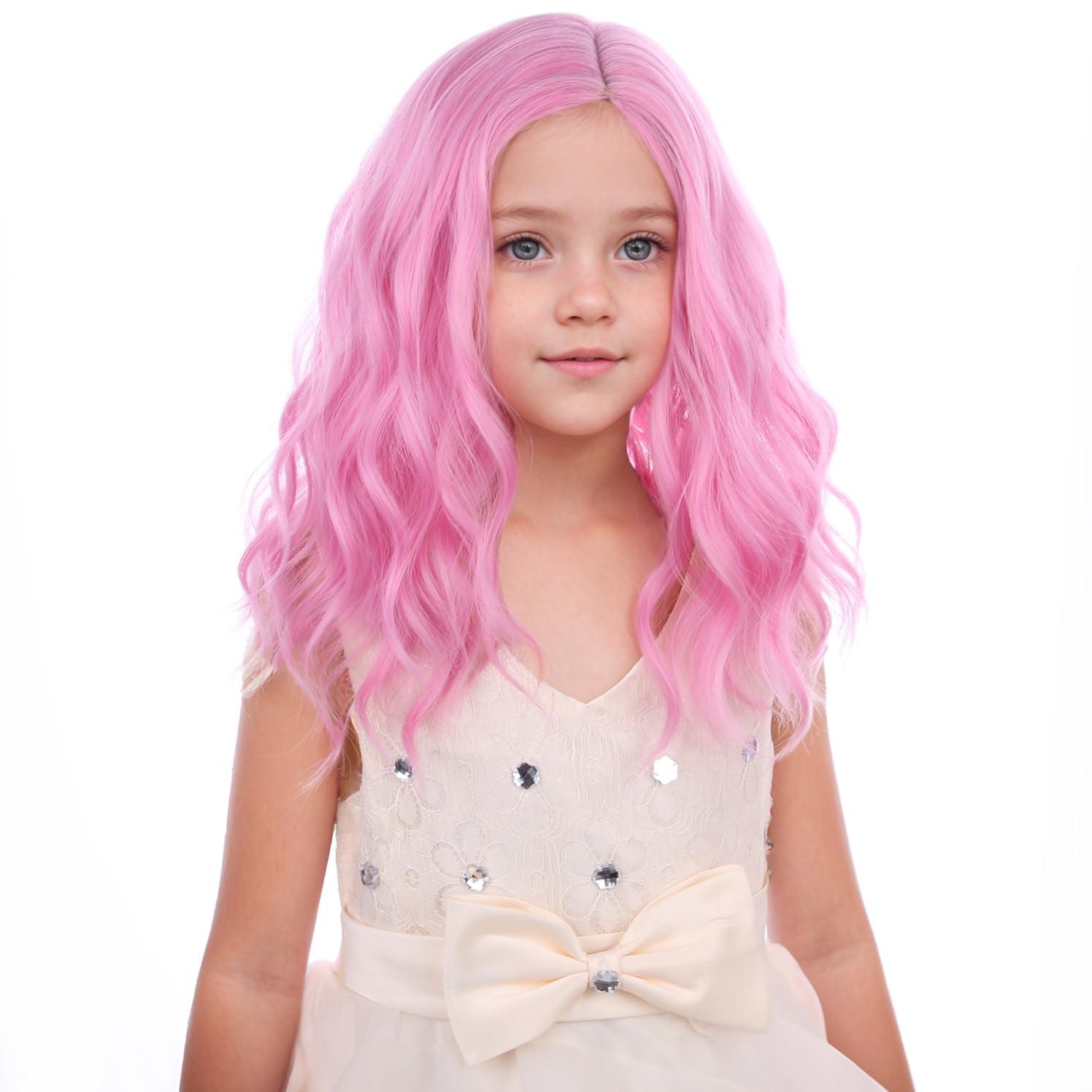 imageKids Flame Fire Wig Child Short Ombre Orange Wig for Girls Cosplay Halloween Party Costume Synthetic WigsPink