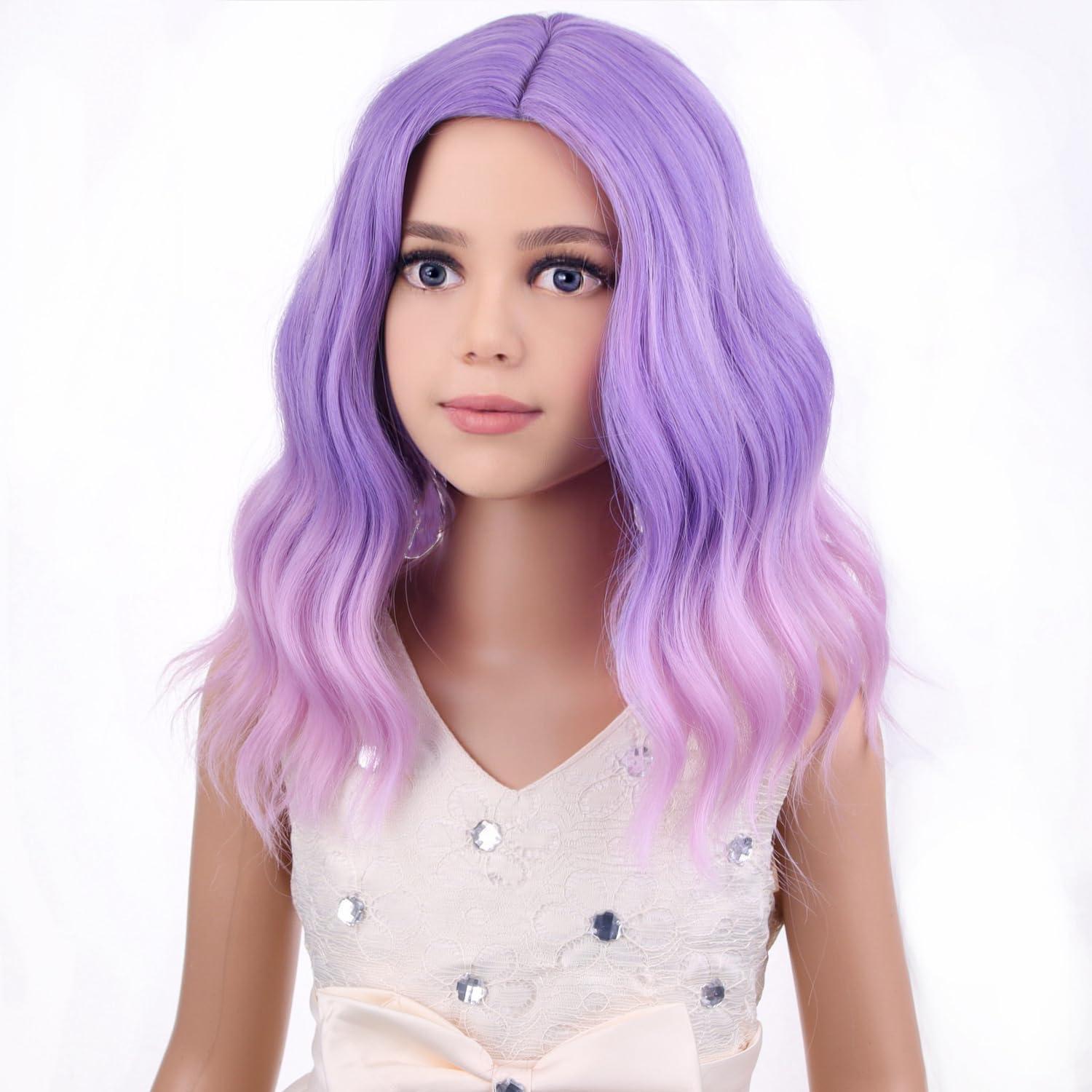 imageKids Flame Fire Wig Child Short Ombre Orange Wig for Girls Cosplay Halloween Party Costume Synthetic WigsPurple Ombre Pink