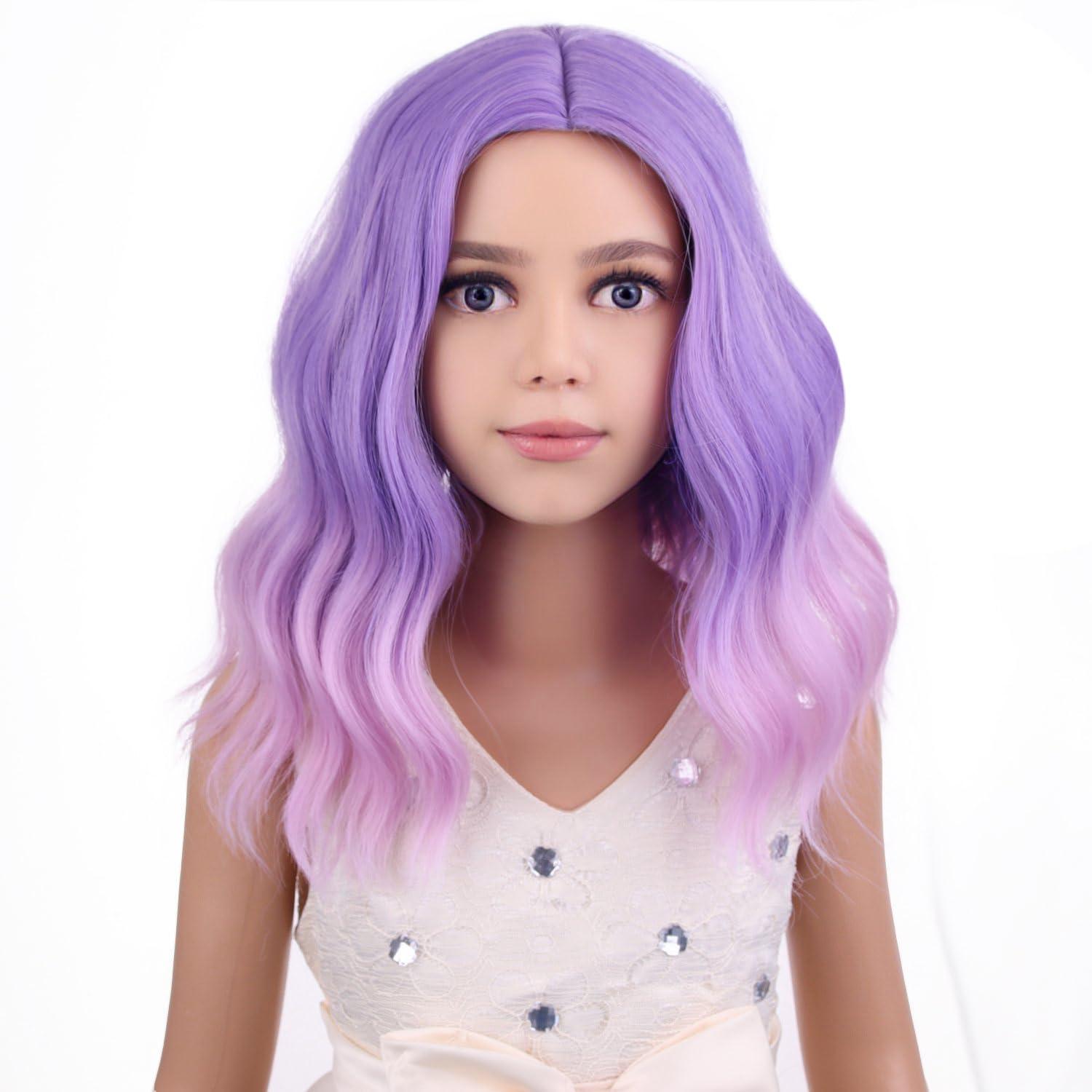 imageKids Flame Fire Wig Child Short Ombre Orange Wig for Girls Cosplay Halloween Party Costume Synthetic WigsPurple Ombre Pink
