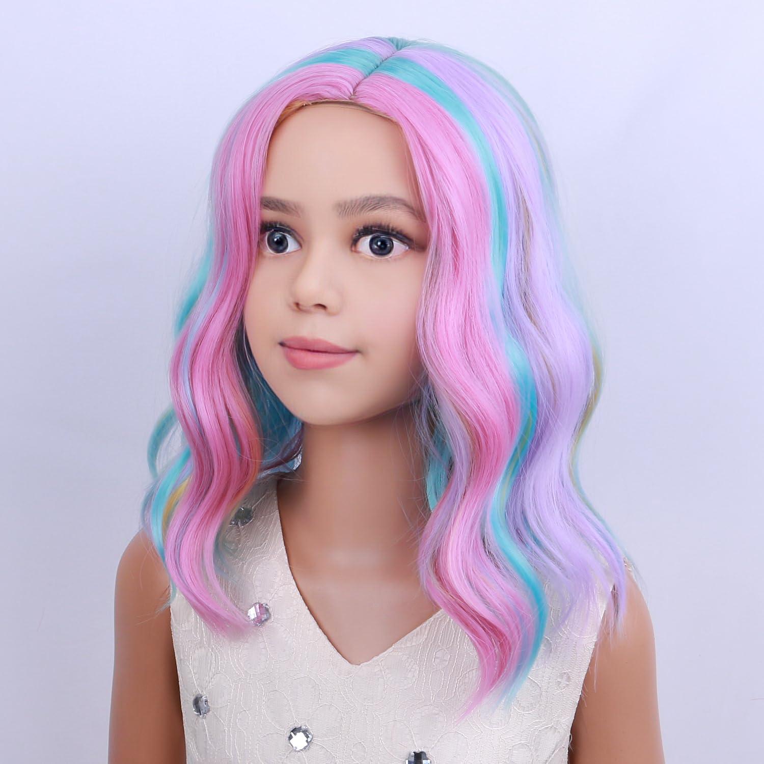 imageKids Flame Fire Wig Child Short Ombre Orange Wig for Girls Cosplay Halloween Party Costume Synthetic WigsRainbow