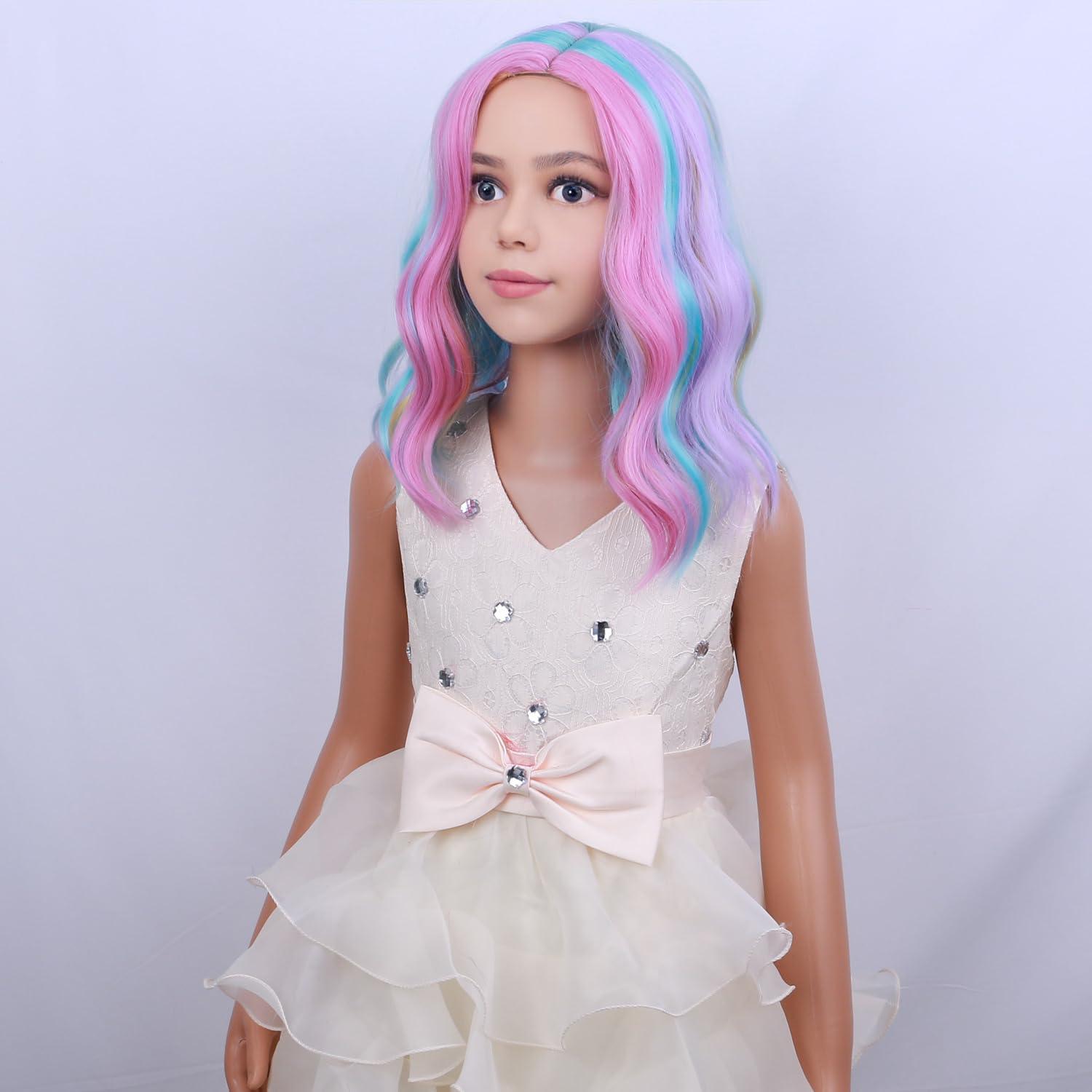 imageKids Flame Fire Wig Child Short Ombre Orange Wig for Girls Cosplay Halloween Party Costume Synthetic WigsRainbow