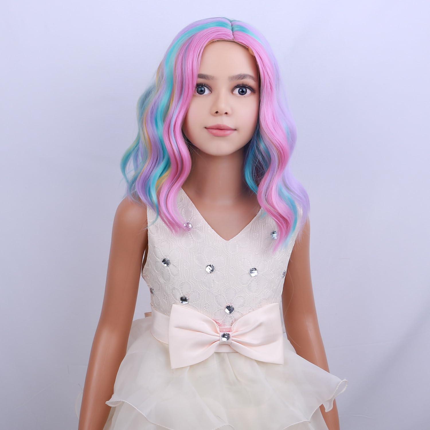 imageKids Flame Fire Wig Child Short Ombre Orange Wig for Girls Cosplay Halloween Party Costume Synthetic WigsRainbow