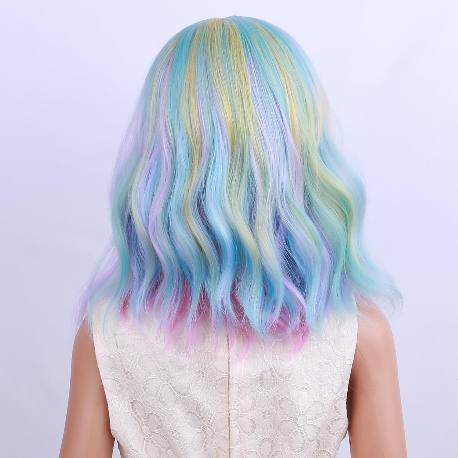 imageKids Flame Fire Wig Child Short Ombre Orange Wig for Girls Cosplay Halloween Party Costume Synthetic WigsRainbow