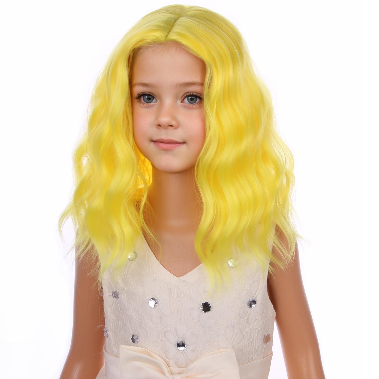 imageKids Flame Fire Wig Child Short Ombre Orange Wig for Girls Cosplay Halloween Party Costume Synthetic WigsYellow