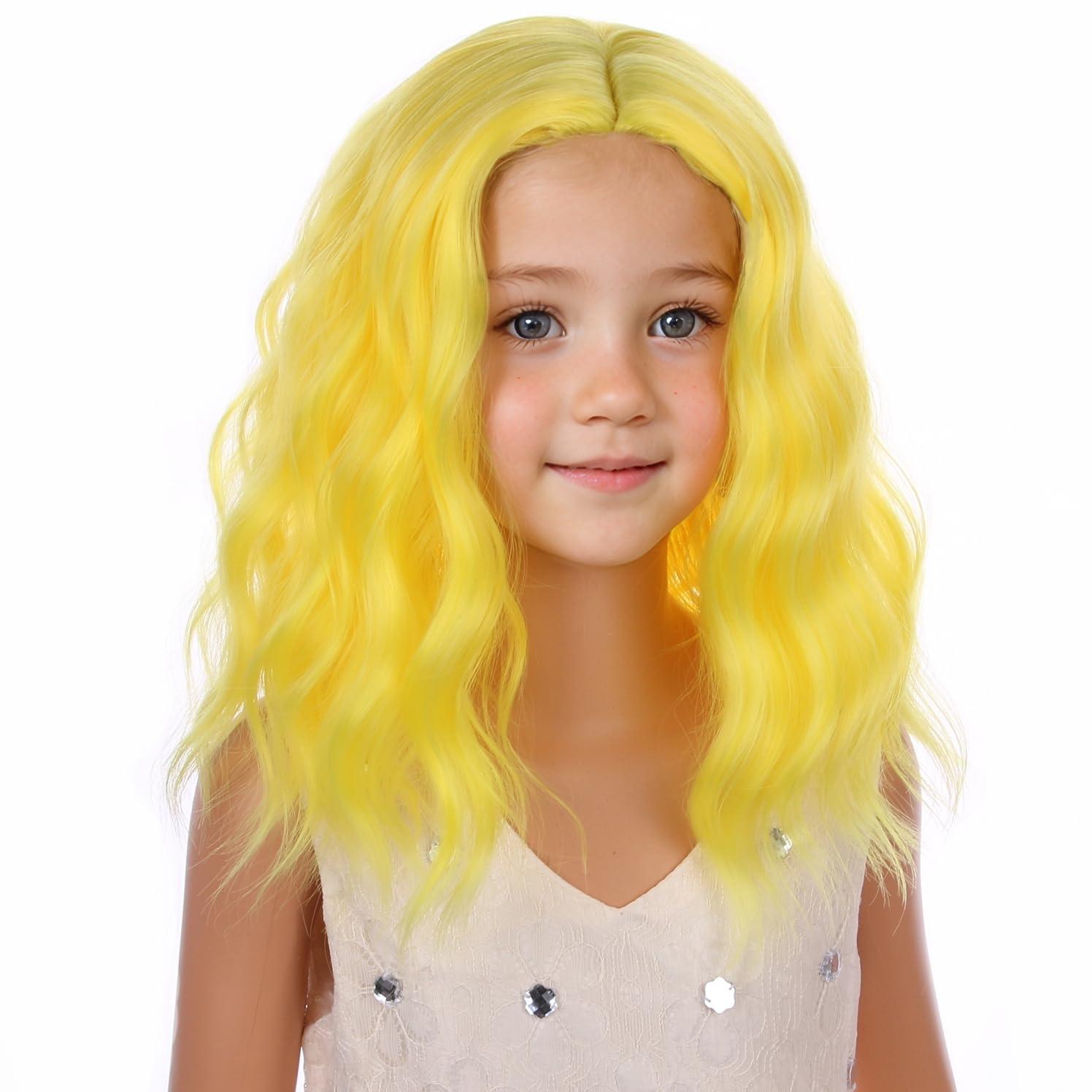 imageKids Flame Fire Wig Child Short Ombre Orange Wig for Girls Cosplay Halloween Party Costume Synthetic WigsYellow