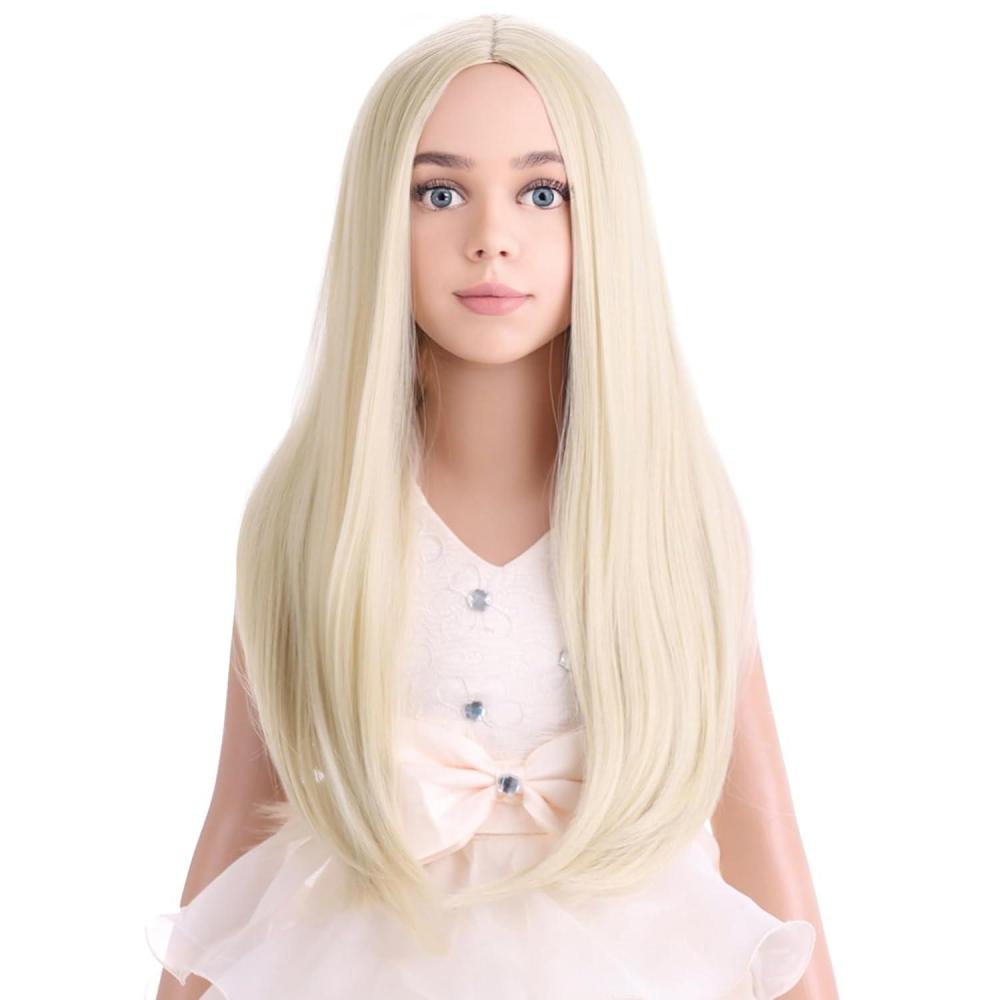 imageKids Black Wig Long Straight Black Wig for Gilrs Child Black Wigs Heat Resistant Synthetic Cosplay Halloween Wigs BlackBlonde