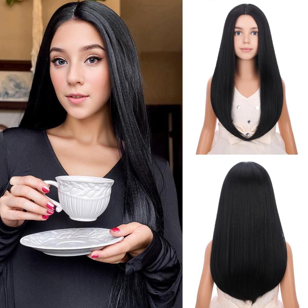 imageKids Black Wig Long Straight Black Wig for Gilrs Child Black Wigs Heat Resistant Synthetic Cosplay Halloween Wigs BlackNatural Black