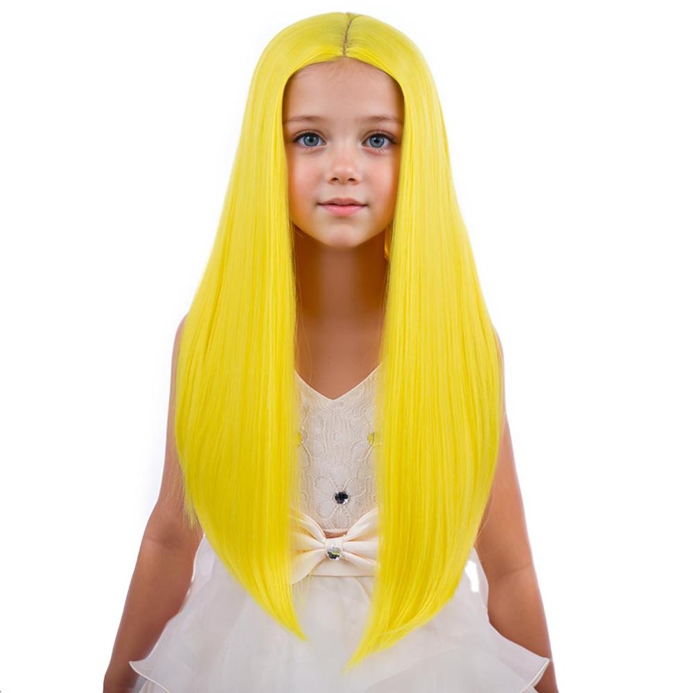 imageKids Black Wig Long Straight Black Wig for Gilrs Child Black Wigs Heat Resistant Synthetic Cosplay Halloween Wigs BlackYellow