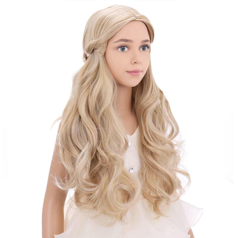 imageKids Blue Wig Long Wavy Child Wig Light Blue Wig for Kids Heat Resistant Synthetic Hair Cosplay Costume Girls Wig Mixed BlueBlonde