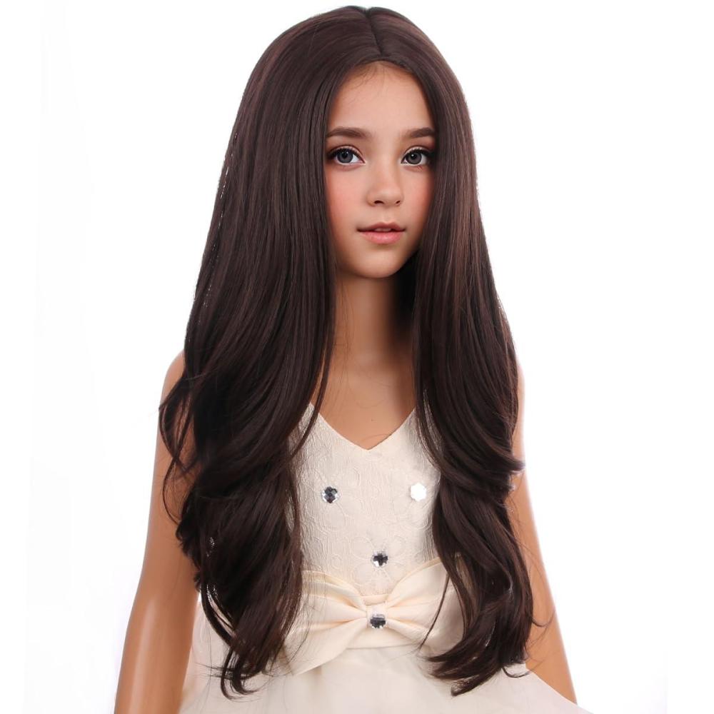 imageKids Blue Wig Long Wavy Child Wig Light Blue Wig for Kids Heat Resistant Synthetic Hair Cosplay Costume Girls Wig Mixed BlueBrown