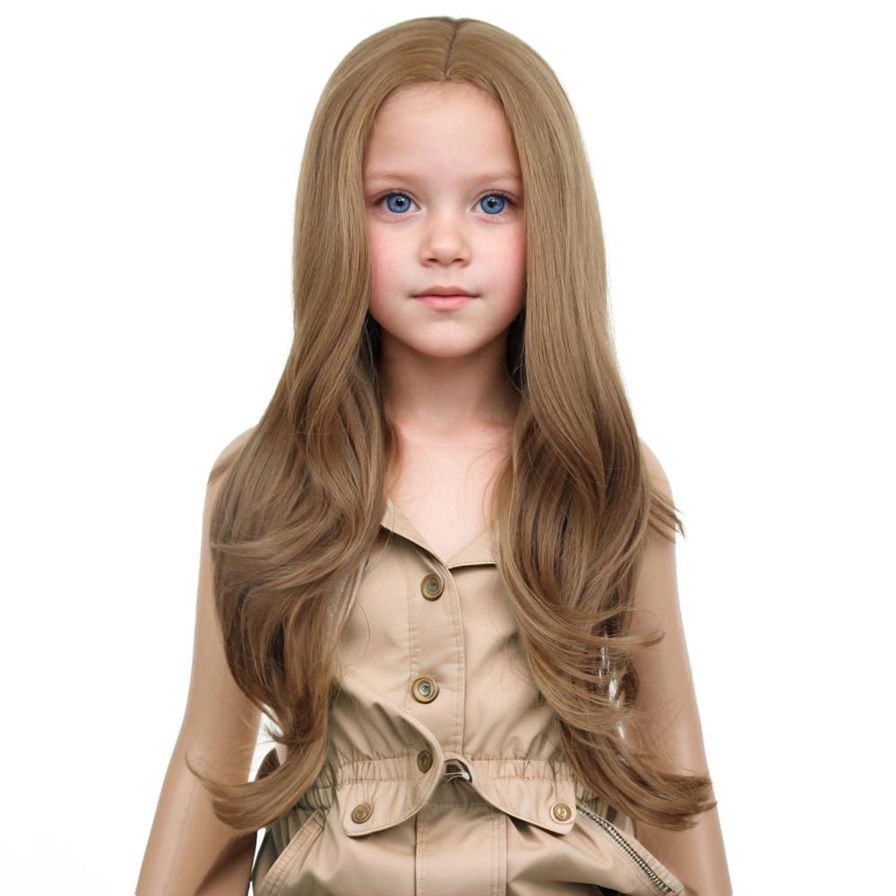 imageKids Blue Wig Long Wavy Child Wig Light Blue Wig for Kids Heat Resistant Synthetic Hair Cosplay Costume Girls Wig Mixed BlueLight Brown