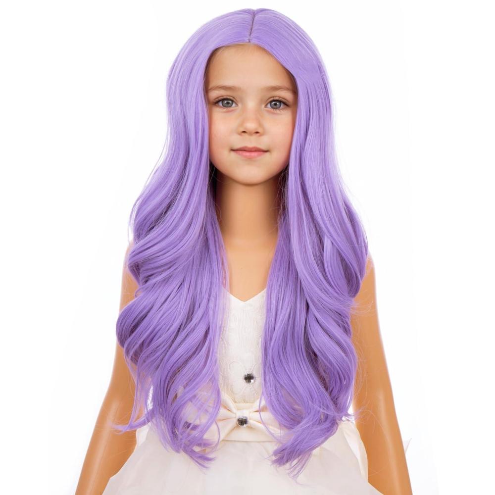 imageKids Blue Wig Long Wavy Child Wig Light Blue Wig for Kids Heat Resistant Synthetic Hair Cosplay Costume Girls Wig Mixed BlueLight Purple
