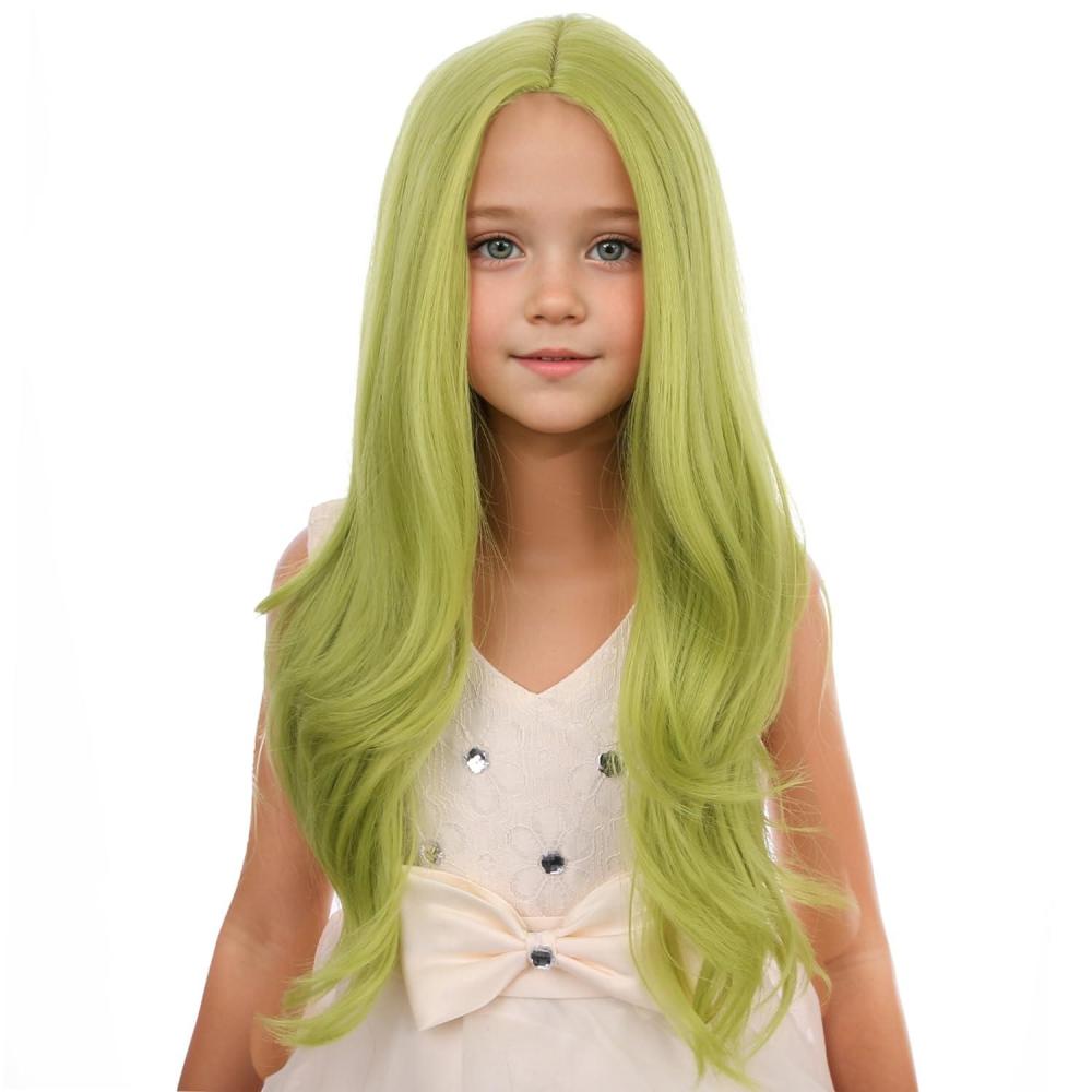 imageKids Blue Wig Long Wavy Child Wig Light Blue Wig for Kids Heat Resistant Synthetic Hair Cosplay Costume Girls Wig Mixed BlueOlive Green