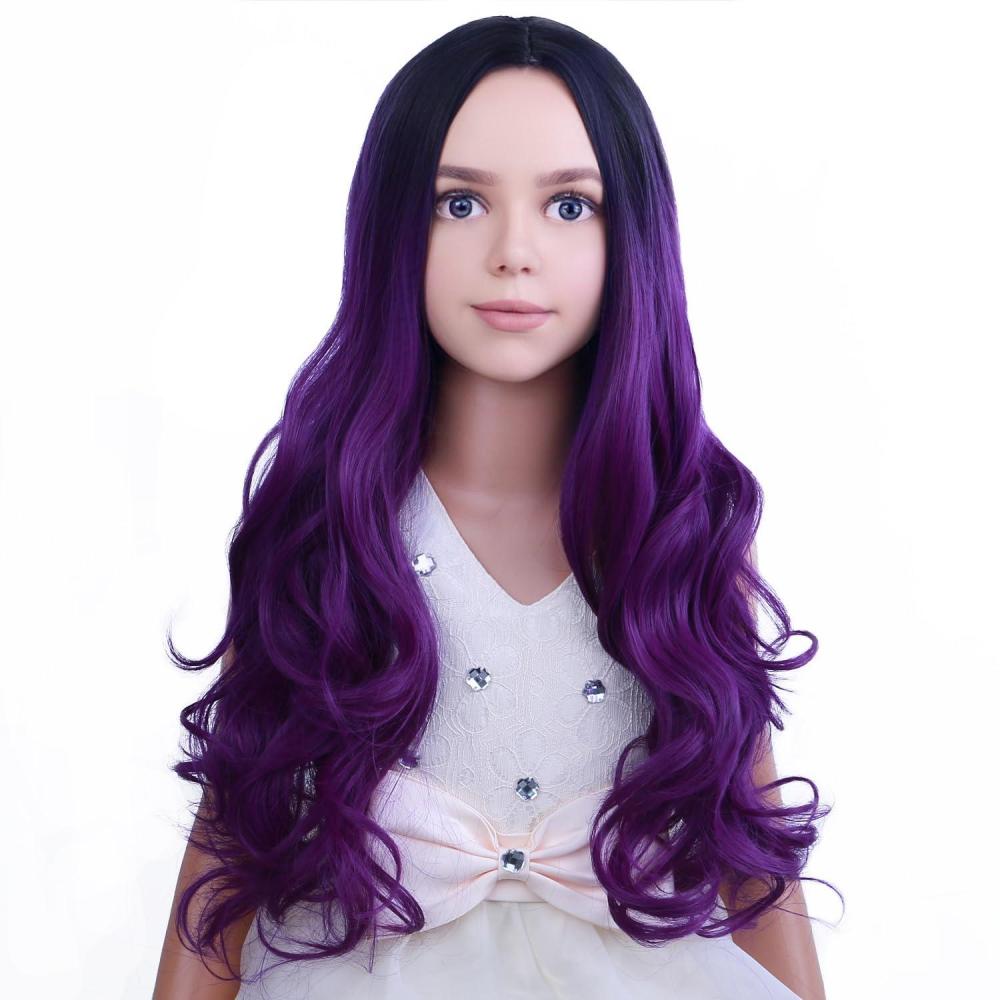 imageKids Blue Wig Long Wavy Child Wig Light Blue Wig for Kids Heat Resistant Synthetic Hair Cosplay Costume Girls Wig Mixed BlueOmbre Purple