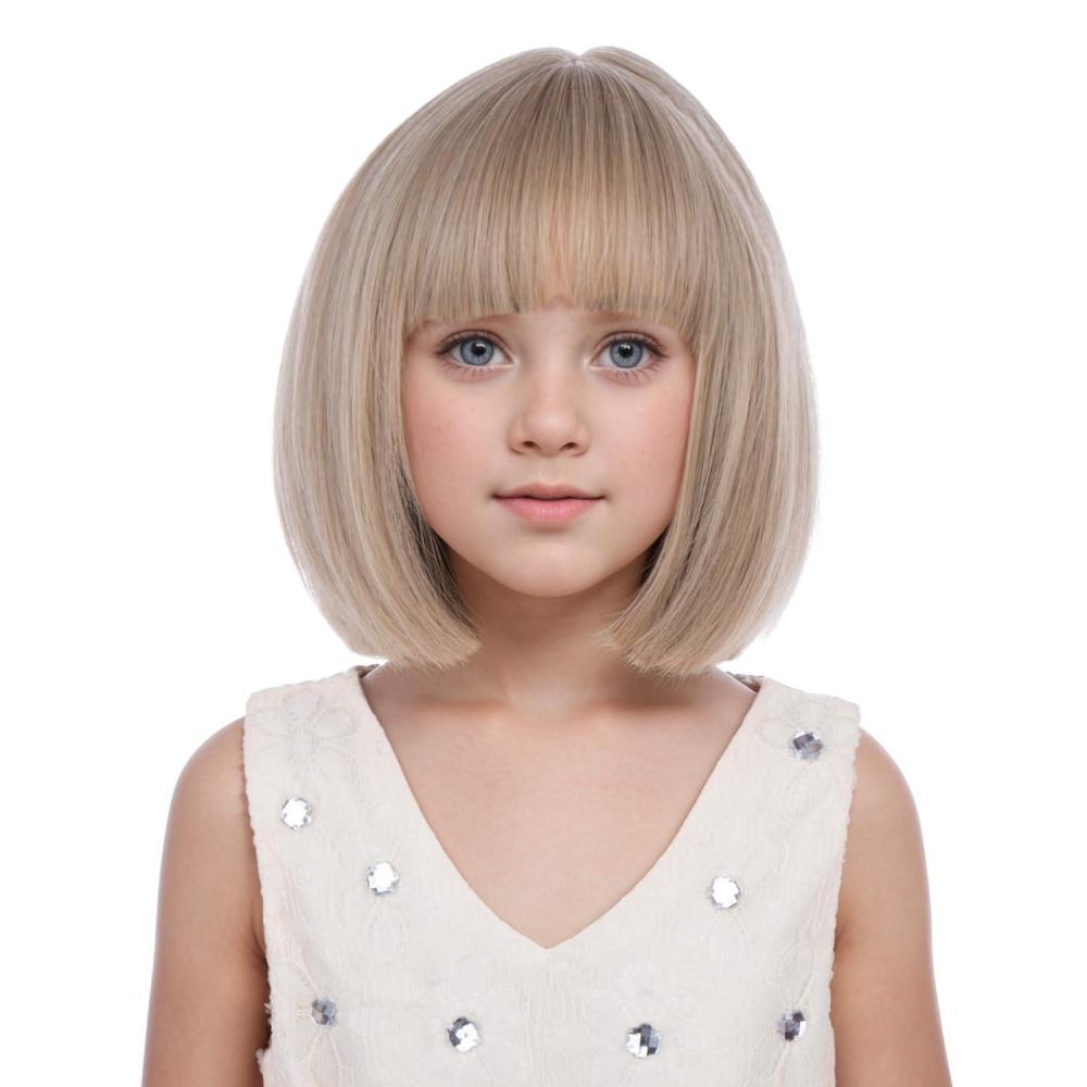 imageKids Brown Wig with Bangs Child Short Brown Bob Wig for Girls Cosplay Party Synthetic Rose Net Daily WearAsh Blonde