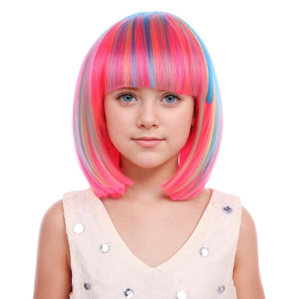 imageKids Brown Wig with Bangs Child Short Brown Bob Wig for Girls Cosplay Party Synthetic Rose Net Daily WearColorful
