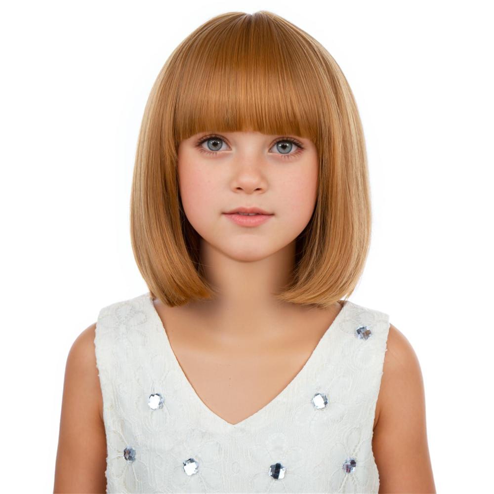imageKids Brown Wig with Bangs Child Short Brown Bob Wig for Girls Cosplay Party Synthetic Rose Net Daily WearStrawberry Blonde
