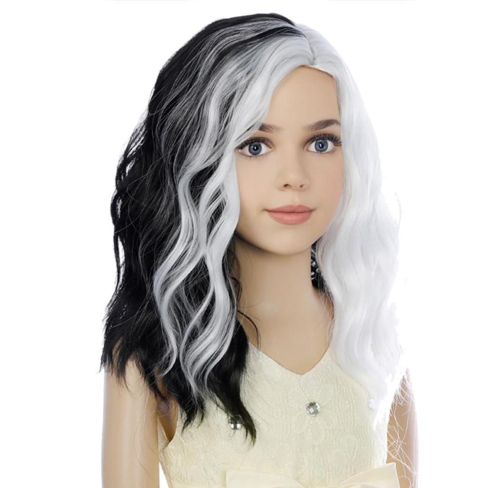 imageKids Flame Fire Wig Child Short Ombre Orange Wig for Girls Cosplay Halloween Party Costume Synthetic WigsBlack and White