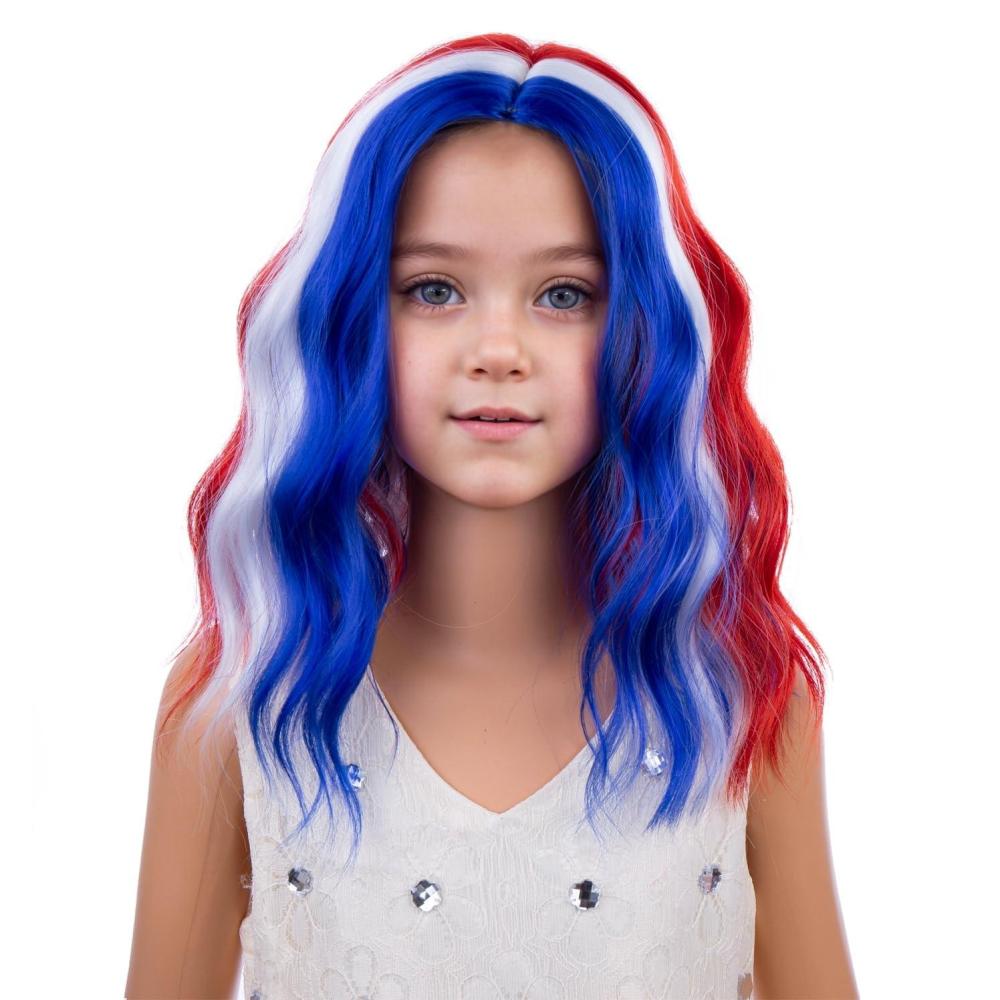 imageKids Flame Fire Wig Child Short Ombre Orange Wig for Girls Cosplay Halloween Party Costume Synthetic WigsBlue Red White