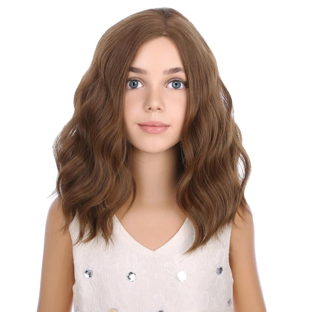 imageKids Flame Fire Wig Child Short Ombre Orange Wig for Girls Cosplay Halloween Party Costume Synthetic WigsChocolate Brown