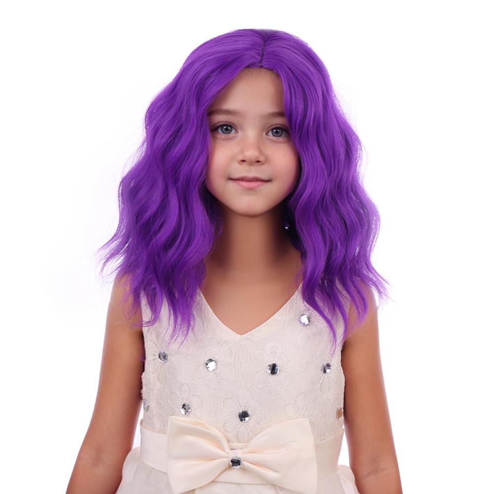 imageKids Flame Fire Wig Child Short Ombre Orange Wig for Girls Cosplay Halloween Party Costume Synthetic WigsDark Purple