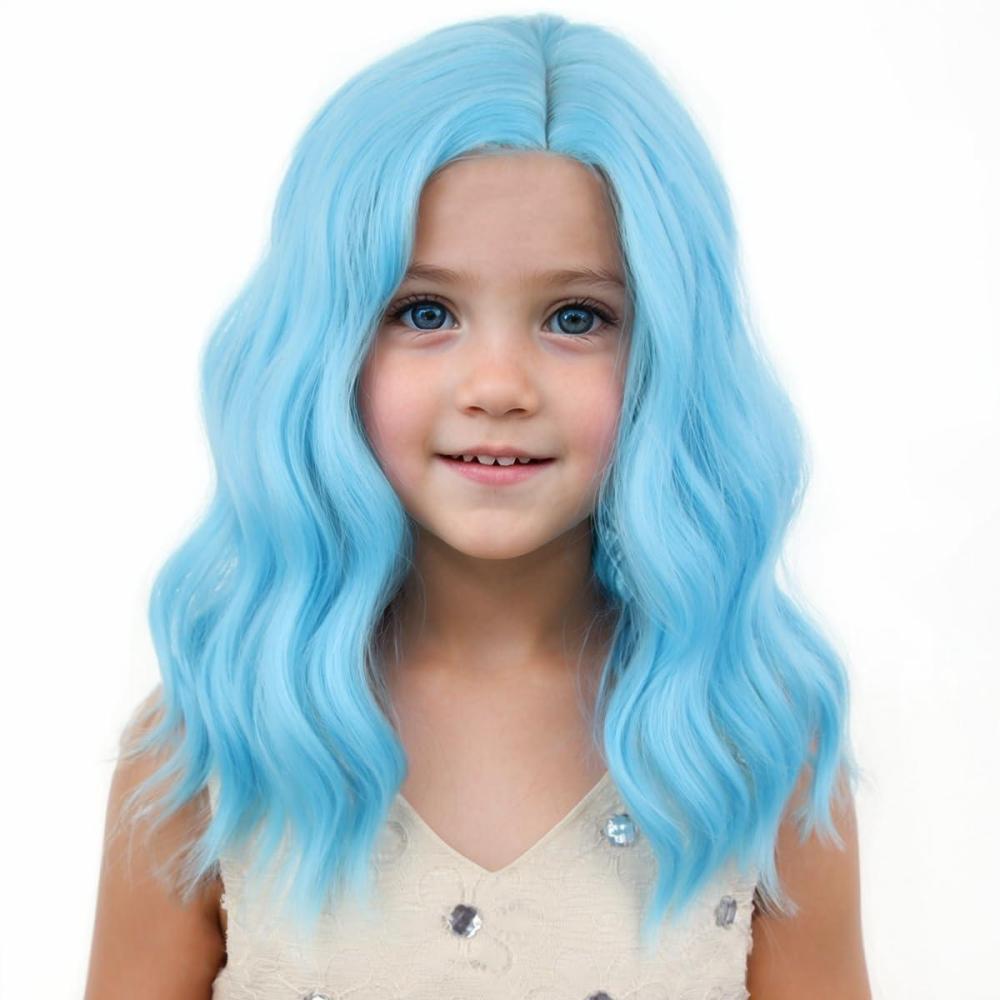 imageKids Flame Fire Wig Child Short Ombre Orange Wig for Girls Cosplay Halloween Party Costume Synthetic WigsLight Blue