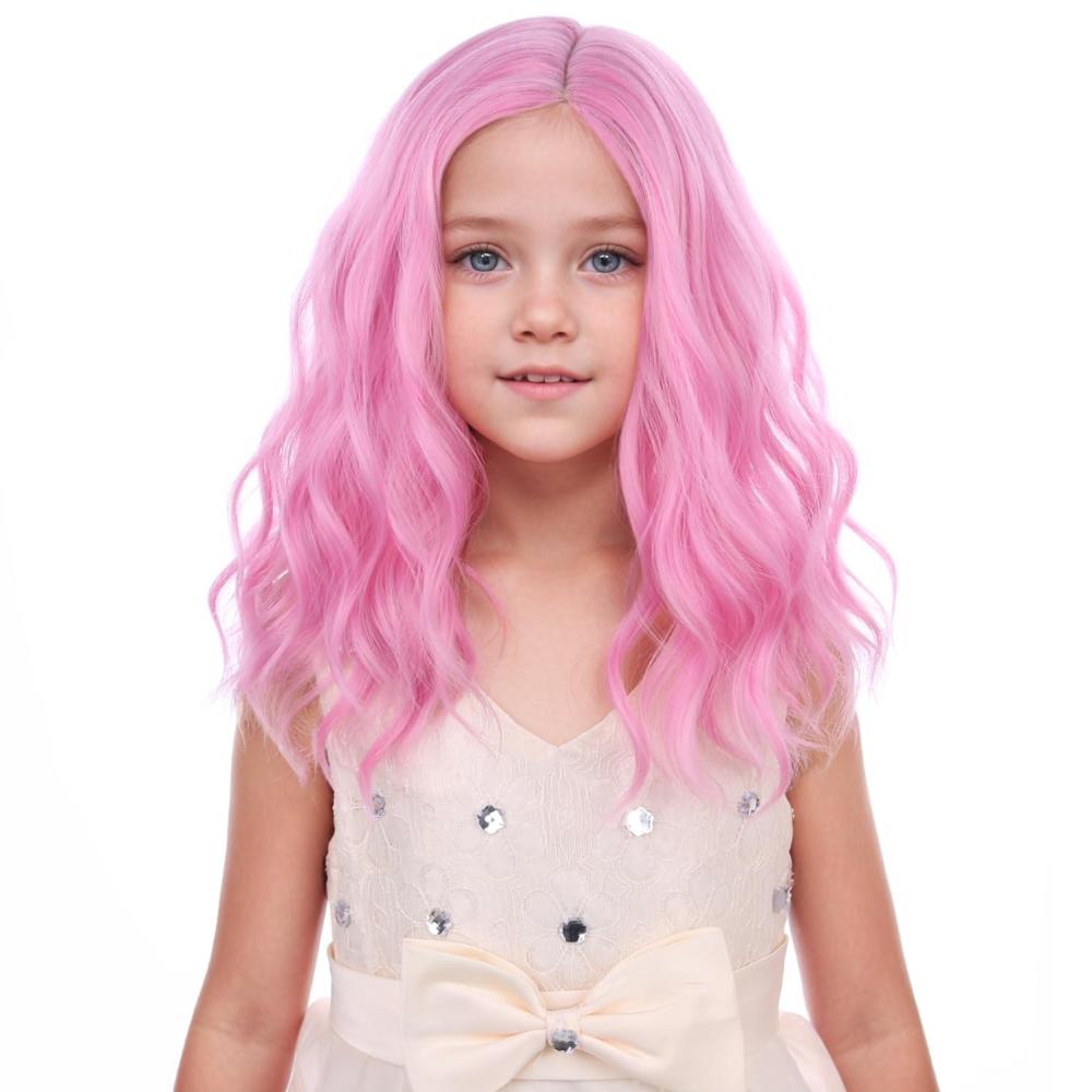 imageKids Flame Fire Wig Child Short Ombre Orange Wig for Girls Cosplay Halloween Party Costume Synthetic WigsPink