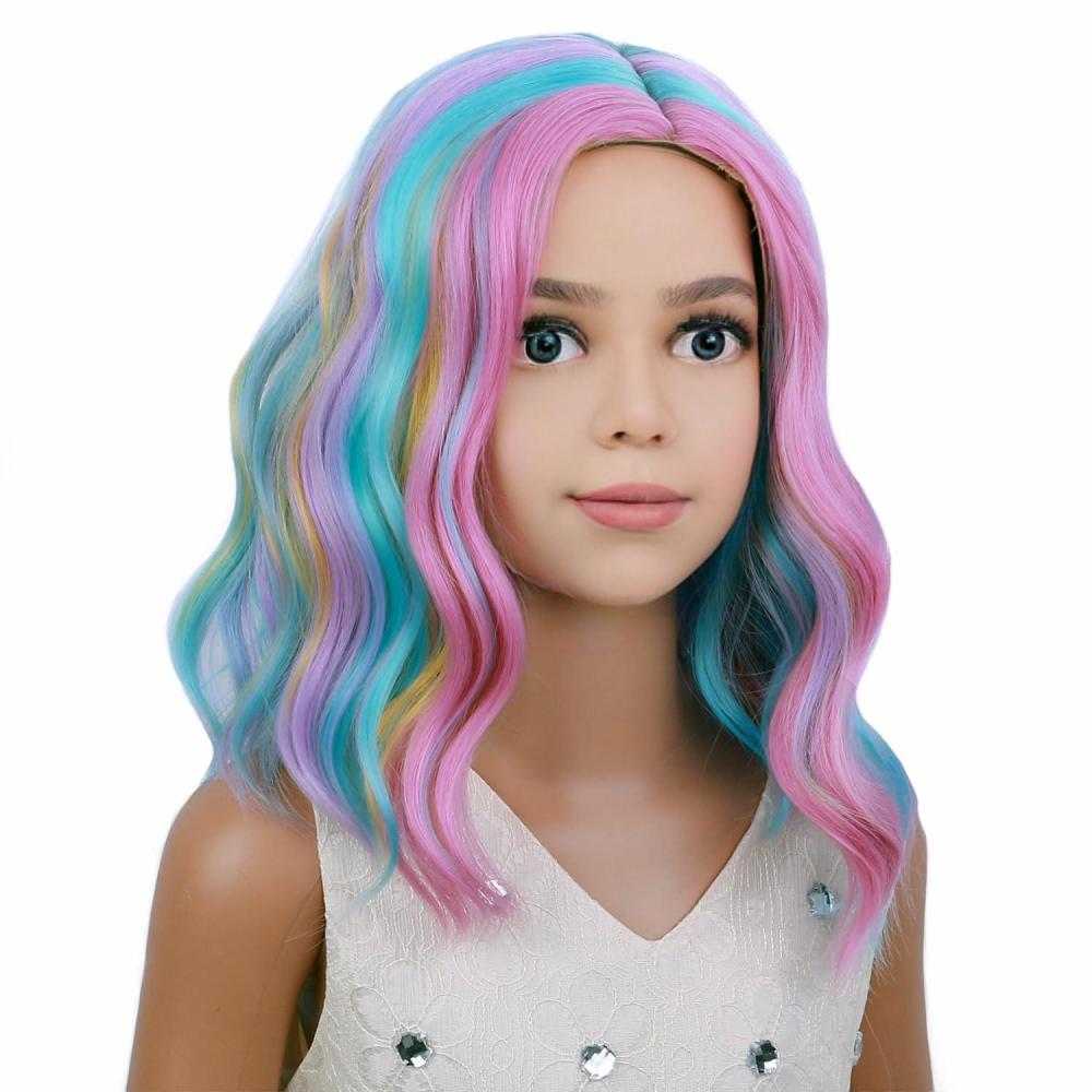imageKids Flame Fire Wig Child Short Ombre Orange Wig for Girls Cosplay Halloween Party Costume Synthetic WigsRainbow