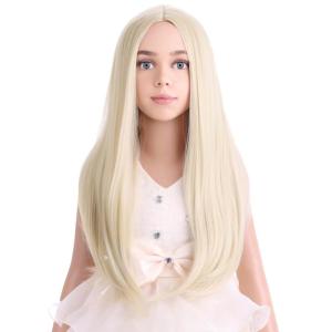 Kids Black Wig Long Straight Black Wig for Gilrs Child Black Wigs Heat Resistant Synthetic Cosplay Halloween Wigs (Black)(Blonde)