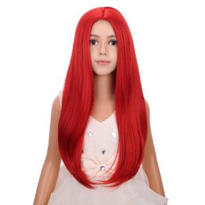 Kids Black Wig Long Straight Black Wig for Gilrs Child Black Wigs Heat Resistant Synthetic Cosplay Halloween Wigs (Black)(New Red)