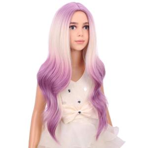 Kids Blue Wig Long Wavy Child Wig Light Blue Wig for Kids Heat Resistant Synthetic Hair Cosplay Costume Girls Wig (Mixed Blue)(Blonde to Purple)