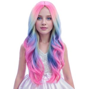 Kids Blue Wig Long Wavy Child Wig Light Blue Wig for Kids Heat Resistant Synthetic Hair Cosplay Costume Girls Wig (Mixed Blue)(Colorful)