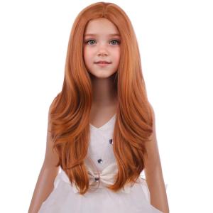 Kids Blue Wig Long Wavy Child Wig Light Blue Wig for Kids Heat Resistant Synthetic Hair Cosplay Costume Girls Wig (Mixed Blue)(Dark Orange)