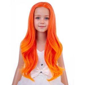 Kids Blue Wig Long Wavy Child Wig Light Blue Wig for Kids Heat Resistant Synthetic Hair Cosplay Costume Girls Wig (Mixed Blue)(Flame)